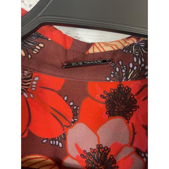 Elie Tahari Dress Women's Medium Multicolor Floral Shirt Style Belted - Picture 7 of 16